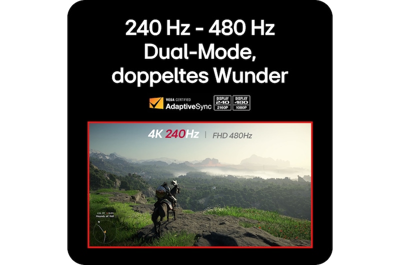 27-Zoll Monitor mit 4K 240Hz oder FHD 480Hz Dual-Mode, optimiert für Klarheit und extreme Geschwindigkeit im Esports.