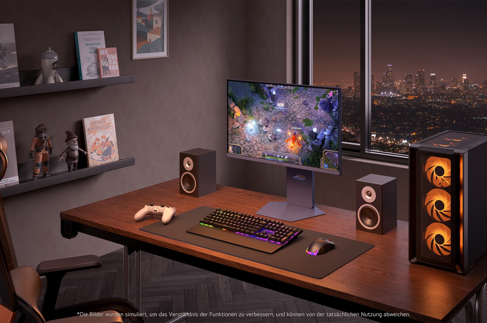 Gaming-Setup mit dem LG UltraGear Gaming Monitor 27-inch, zeigt lebendige Grafik und flüssiges Spielerlebnis