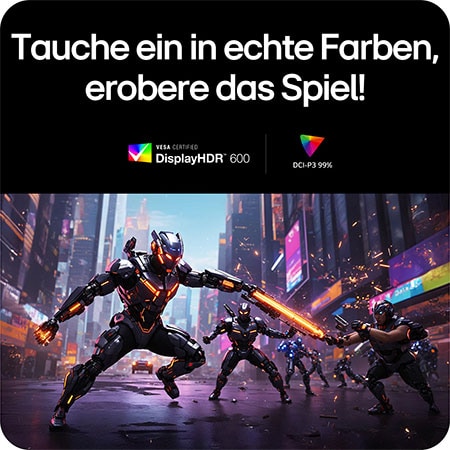 27-Zoll Display mit VESA DisplayHDR 600 und 99% DCI-P3, liefert lebendige Farben und hohe Helligkeit für Gaming-Welten.