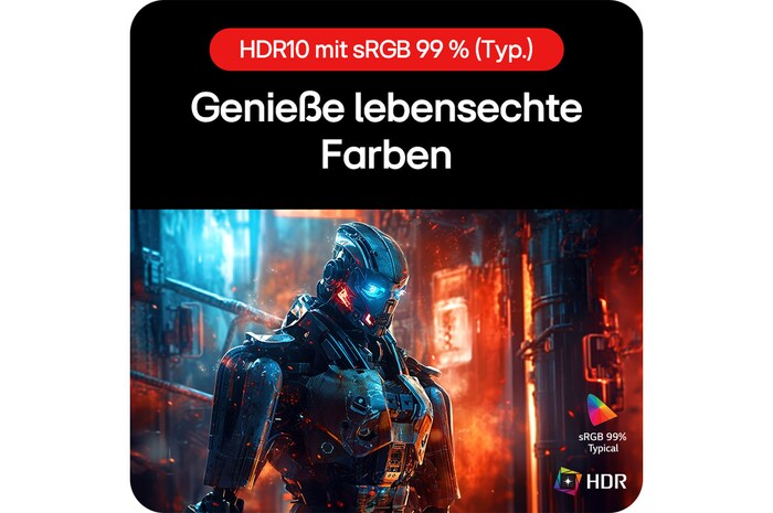 27-Zoll Display mit HDR10 und 99% sRGB Abdeckung, liefert lebensechte Farben und lebendige Helligkeit für immersive Spielgrafik.