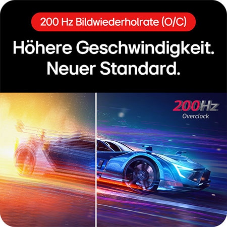 32-Zoll Gaming Monitor mit 200Hz Overclock Refresh Rate, liefert schnellere Bilder und flüssige Action für kompetitives Spielen.