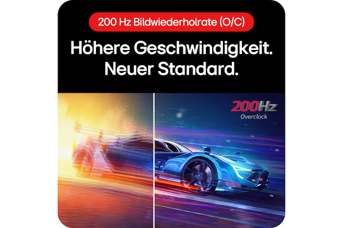 27-Zoll Gaming Monitor mit 200Hz Overclock Refresh Rate, bietet schnellere Bilder und flüssigere Bewegungen für kompetitives Spielen.