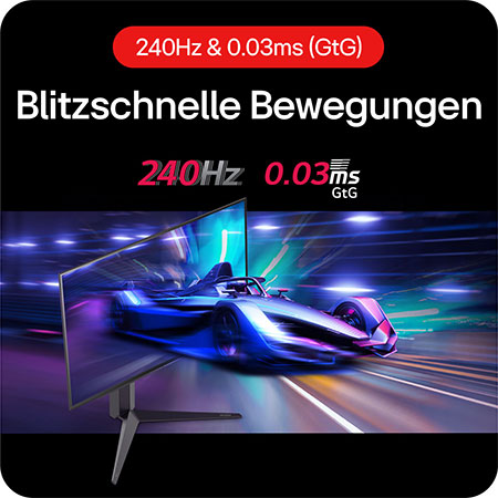 Die ultraschnelle 240-Hz-Bildwiederholrate und 0,03 ms GtG-Reaktionszeit des LG UltraGear Gaming 27G93QE-B ermöglichen flüssiges, reaktionsschnelles Gameplay.