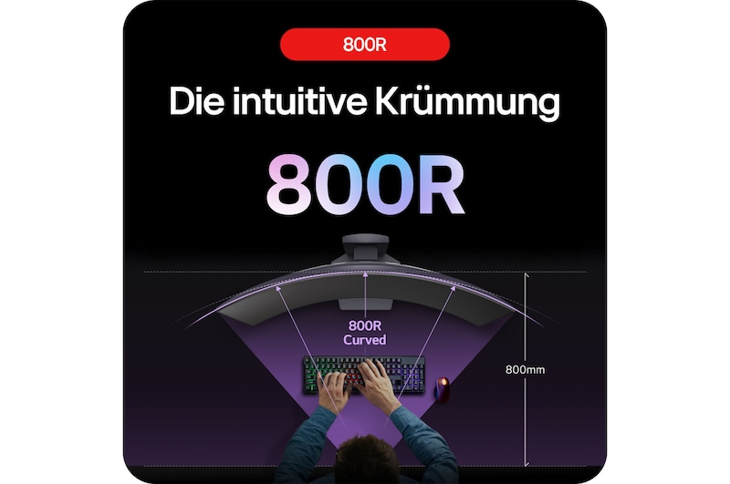 LG UltraGear 34-Zoll Curved Gaming Monitor 34GS95QE-B mit 800R-Krümmung für immersives Seherlebnis im Sichtfeld.