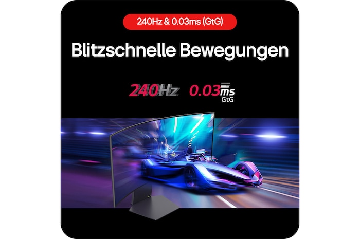 LG UltraGear 34-Zoll Gaming Monitor 34GS95QE-B mit 240Hz Bildwiederholrate und 0,03ms Reaktionszeit für schlierenfreies Spiel.