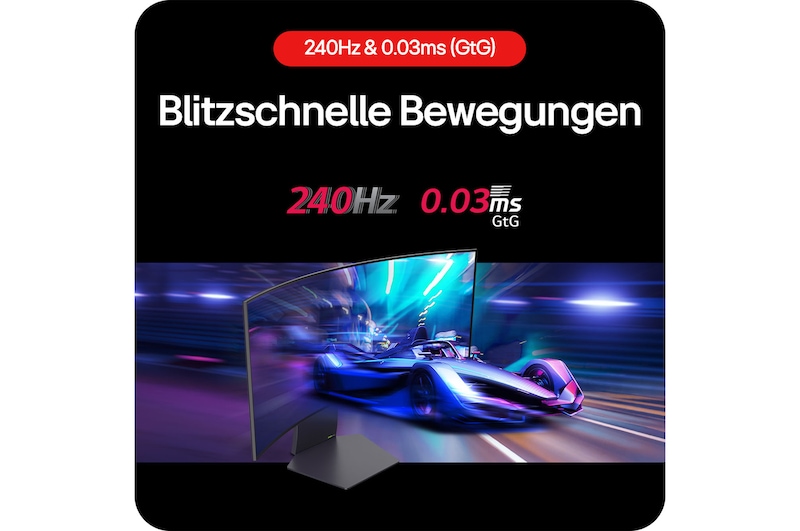 LG UltraGear 34-Zoll Gaming Monitor 34GS95QE-B mit 240Hz Bildwiederholrate und 0,03ms Reaktionszeit für schlierenfreies Spiel.