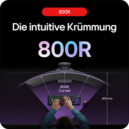 LG UltraGear 34-Zoll Curved Gaming Monitor 34GS95QE-B mit 800R-Krümmung für immersives Seherlebnis im Sichtfeld.