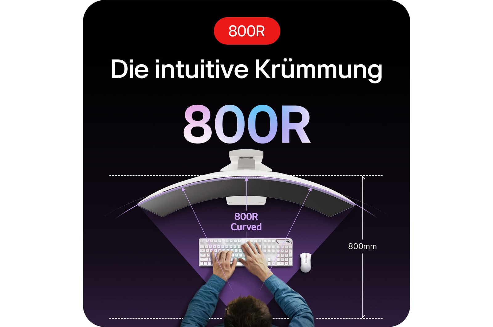 LG UltraGear 34-Zoll Curved Gaming Monitor 34GS95QE-w mit 800R-Krümmung für immersives Seherlebnis im Sichtfeld.