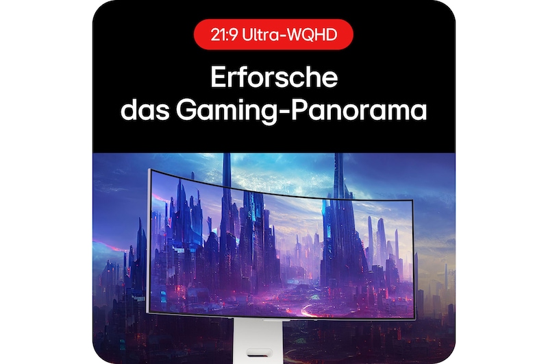 LG UltraGear 34-Zoll Ultra-Wide QHD Gaming Display 34GS95QE-w mit weitem Panorama für intensives Gameplay.