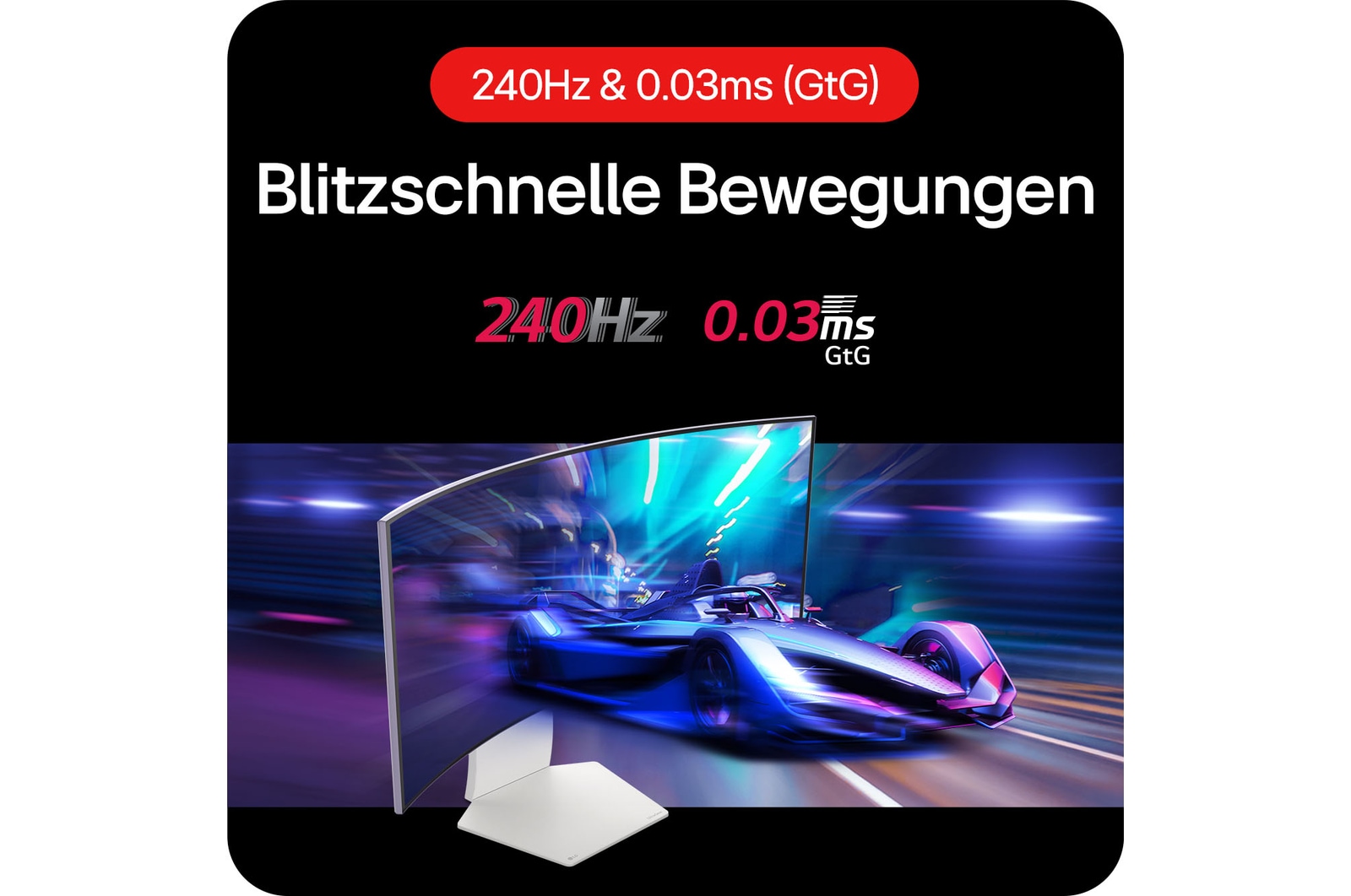 LG UltraGear 34-Zoll Gaming Monitor 34GS95QE-w mit 240Hz Bildwiederholrate und 0,03ms Reaktionszeit für schlierenfreies Spiel.
