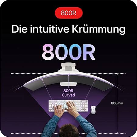 LG UltraGear 34-Zoll Curved Gaming Monitor 34GS95QE-w mit 800R-Krümmung für immersives Seherlebnis im Sichtfeld.