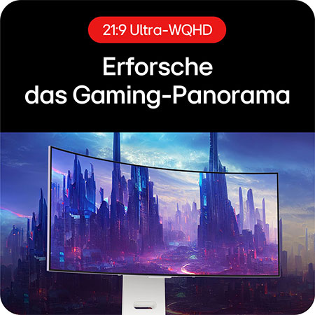 LG UltraGear 34-Zoll Ultra-Wide QHD Gaming Display 34GS95QE-w mit weitem Panorama für intensives Gameplay.