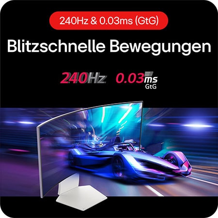 LG UltraGear 34-Zoll Gaming Monitor 34GS95QE-w mit 240Hz Bildwiederholrate und 0,03ms Reaktionszeit für schlierenfreies Spiel.