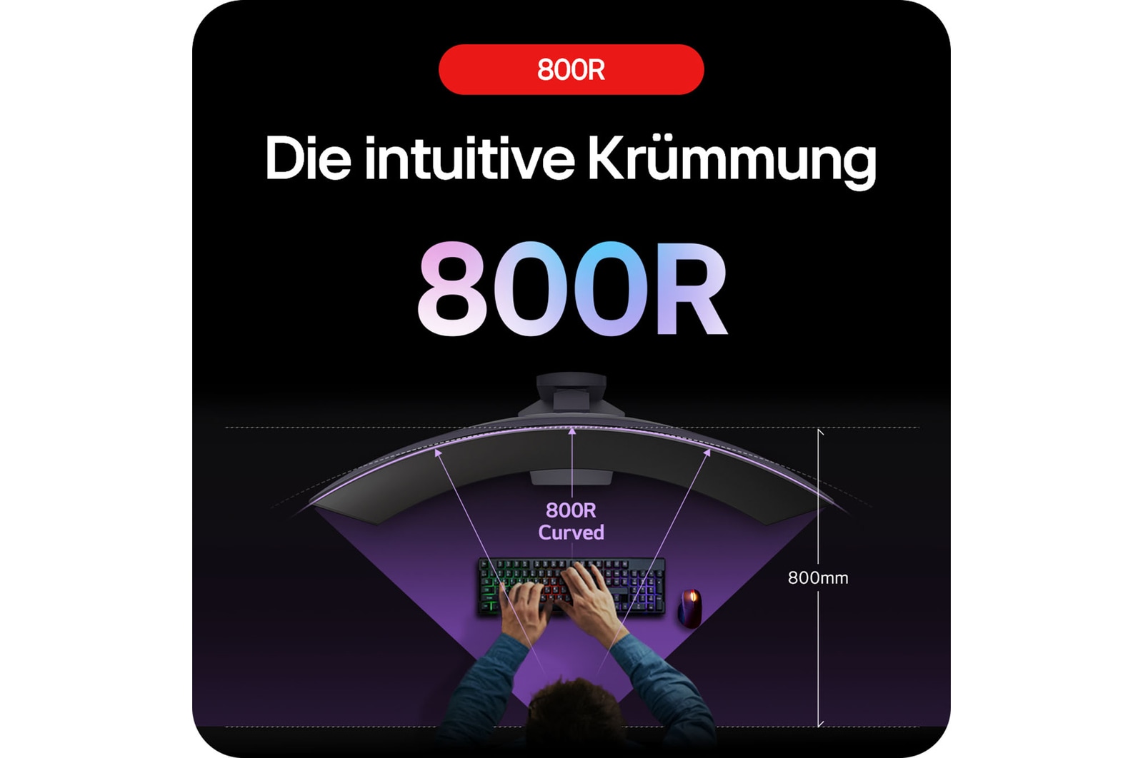 Das 800R-Krümmungsdesign des LG UltraGear 39-Zoll OLED Monitors sorgt für immersives Gameplay.