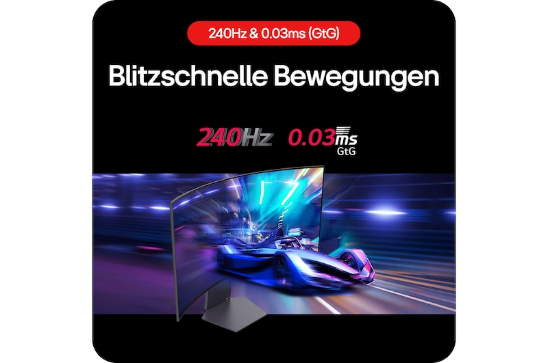 240Hz Bildwiederholrate und 0,03 ms Reaktionszeit des LG UltraGear OLED Monitors ermöglichen ultraschnelle, flüssige Action.