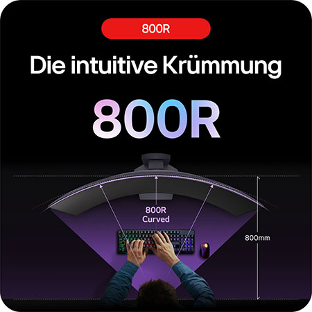 Das 800R-Krümmungsdesign des LG UltraGear 39-Zoll OLED Monitors sorgt für immersives Gameplay.