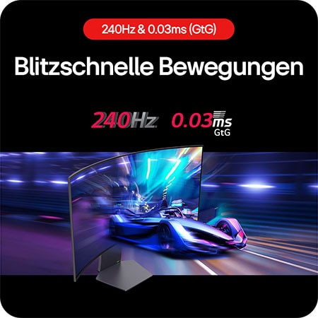 240Hz Bildwiederholrate und 0,03 ms Reaktionszeit des LG UltraGear OLED Monitors ermöglichen ultraschnelle, flüssige Action.