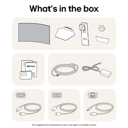 What’s in the Box: LG UltraGear 39-Zoll Gaming Monitor mit Panel, Standfuß, Standhals, Netzkabel und Handbuch. Inhalt kann je nach Modell und Region variieren.