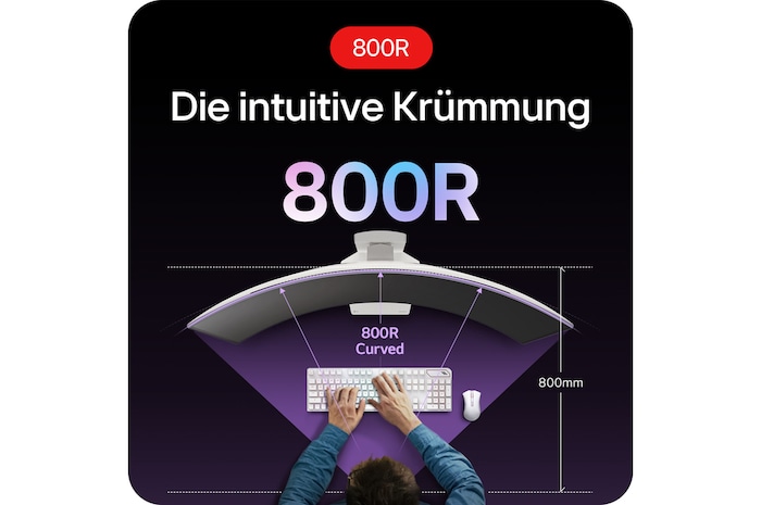 Das 800R-Krümmungsdesign des LG UltraGear 39-Zoll OLED Monitors sorgt für immersives Gameplay.