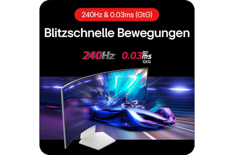240Hz Bildwiederholrate und 0,03 ms Reaktionszeit des LG UltraGear OLED Monitors ermöglichen ultraschnelle, flüssige Action.