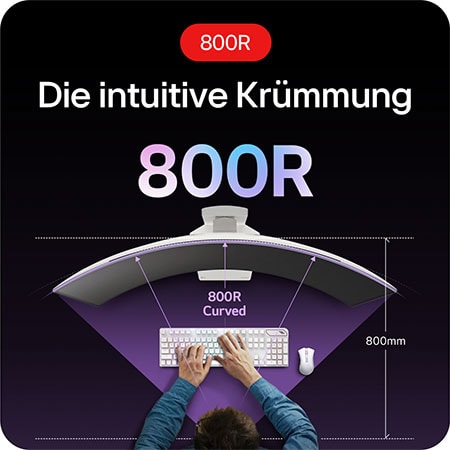 Das 800R-Krümmungsdesign des LG UltraGear 39-Zoll OLED Monitors sorgt für immersives Gameplay.