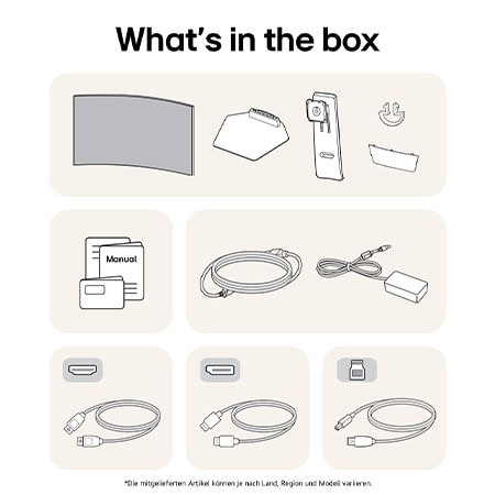 What’s in the Box: LG UltraGear 39-Zoll Gaming Monitor mit Panel, Standfuß, Standhals, Netzkabel und Handbuch. Inhalt kann je nach Modell und Region variieren.