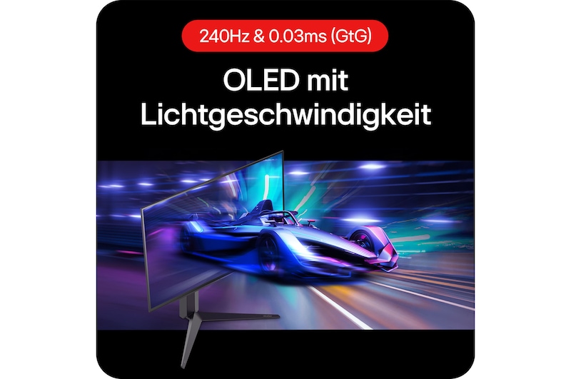 Extrem schnelle 240Hz Bildwiederholrate und 0,03 ms Reaktionszeit auf OLED-Panel für blitzschnelle Gaming-Action.