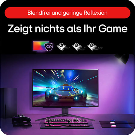 LG UltraGear 27-Zoll OLED Gaming-Monitor mit blendfreier, reflexionsarmer Oberfläche für ungestörten Spiel­fokus.