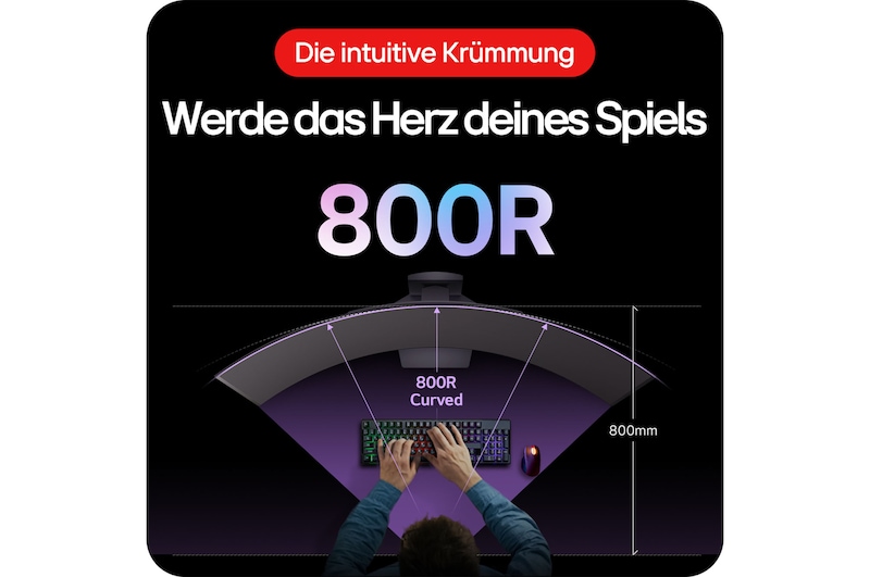 LG UltraGear Curved OLED Gaming-Monitor mit 800R-Krümmung für immersives Seherlebnis im natürlichen Sichtfeld.