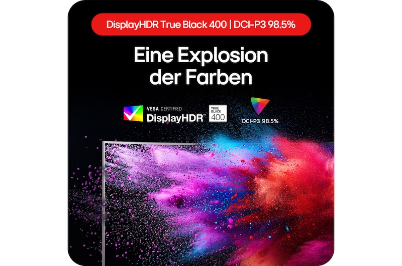 LG UltraGear OLED Gaming-Monitor mit DisplayHDR True Black 400 und 98,5 % DCI-P3 für naturgetreue Farbwiedergabe.