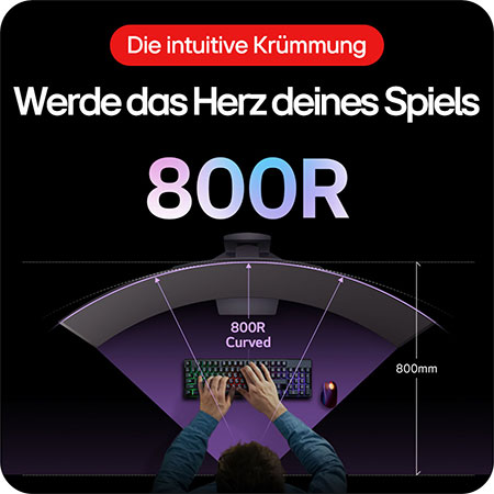LG UltraGear Curved OLED Gaming-Monitor mit 800R-Krümmung für immersives Seherlebnis im natürlichen Sichtfeld.