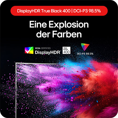 LG UltraGear OLED Gaming-Monitor mit DisplayHDR True Black 400 und 98,5 % DCI-P3 für naturgetreue Farbwiedergabe.