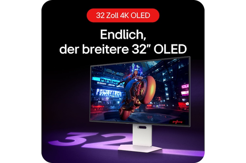 Breiter 32-Zoll 4K UHD OLED Bildschirm für ein intensives Gaming-Erlebnis.