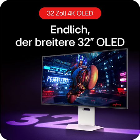 Breiter 32-Zoll 4K UHD OLED Bildschirm für ein intensives Gaming-Erlebnis.