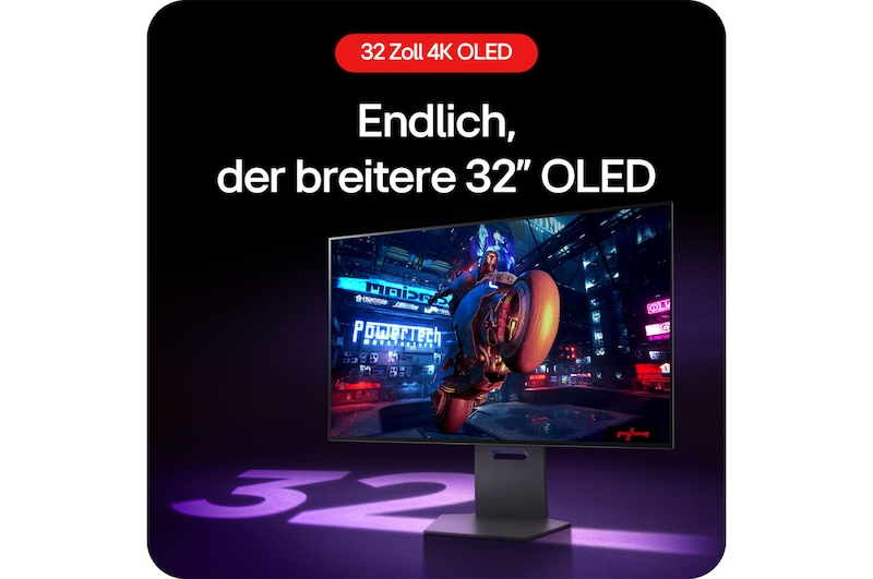 Breiter 32-Zoll 4K UHD OLED Bildschirm für ein intensives Gaming-Erlebnis.
