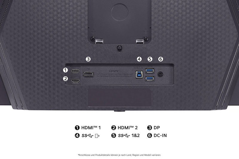 Detailansicht der Anschlüsse des 27GX790A-B mit DisplayPort 2.1 und zwei HDMI 2.1-Ports für PC- und Konsolen-Gaming der nächsten Generation.
