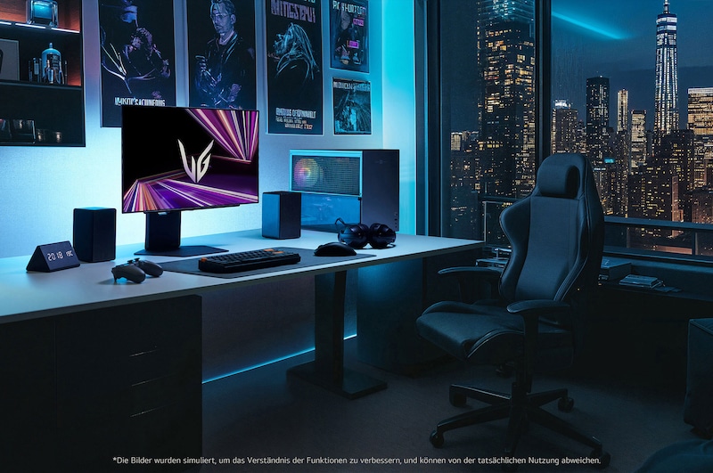 Der 27GX790A-B UltraGear-Monitor im modernen Gaming-Setup, der ein immersives und schlierenfreies QHD OLED-Erlebnis bietet.