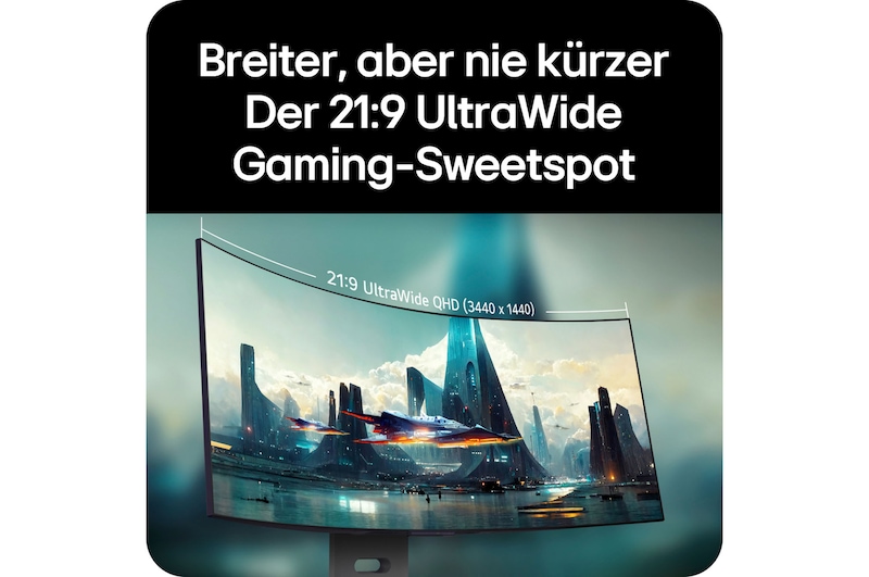 Breiter 21:9 UltraWide QHD Bildschirm für ein erweitertes Sichtfeld und optimierte Gaming-Performance.