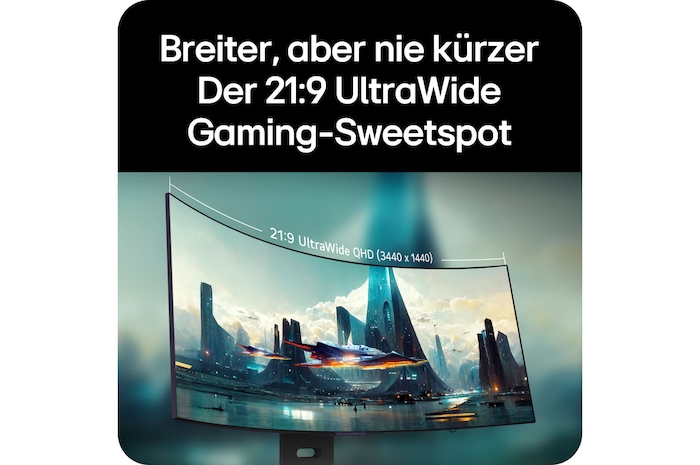 Breiter 21:9 UltraWide QHD Bildschirm für ein erweitertes Sichtfeld und optimierte Gaming-Performance.