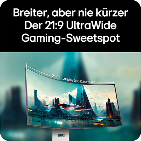 Breiter 21:9 UltraWide QHD Bildschirm für ein erweitertes Sichtfeld und optimierte Gaming-Performance.