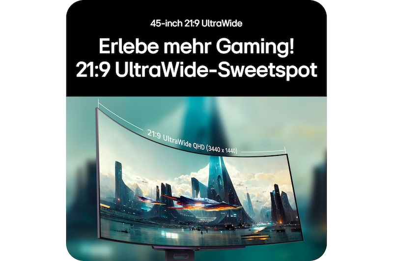 Breiter 21:9 UltraWide QHD Bildschirm für ein erweitertes Sichtfeld und optimierte Gaming-Performance.