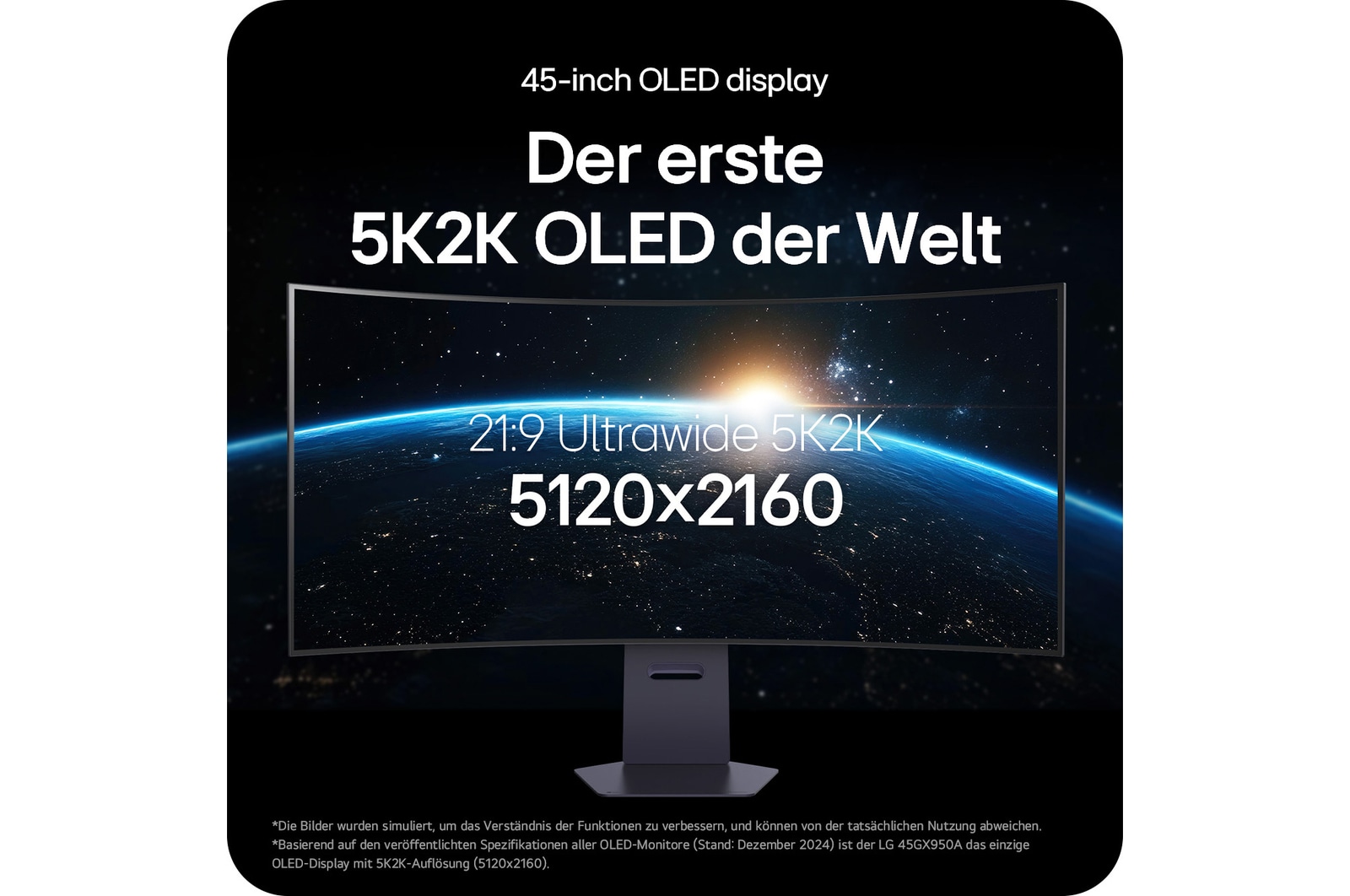 45-Zoll UltraWide OLED Gaming-Monitor mit 3440x1440 Auflösung für tiefe Schwarztöne und ein immersives Seherlebnis.