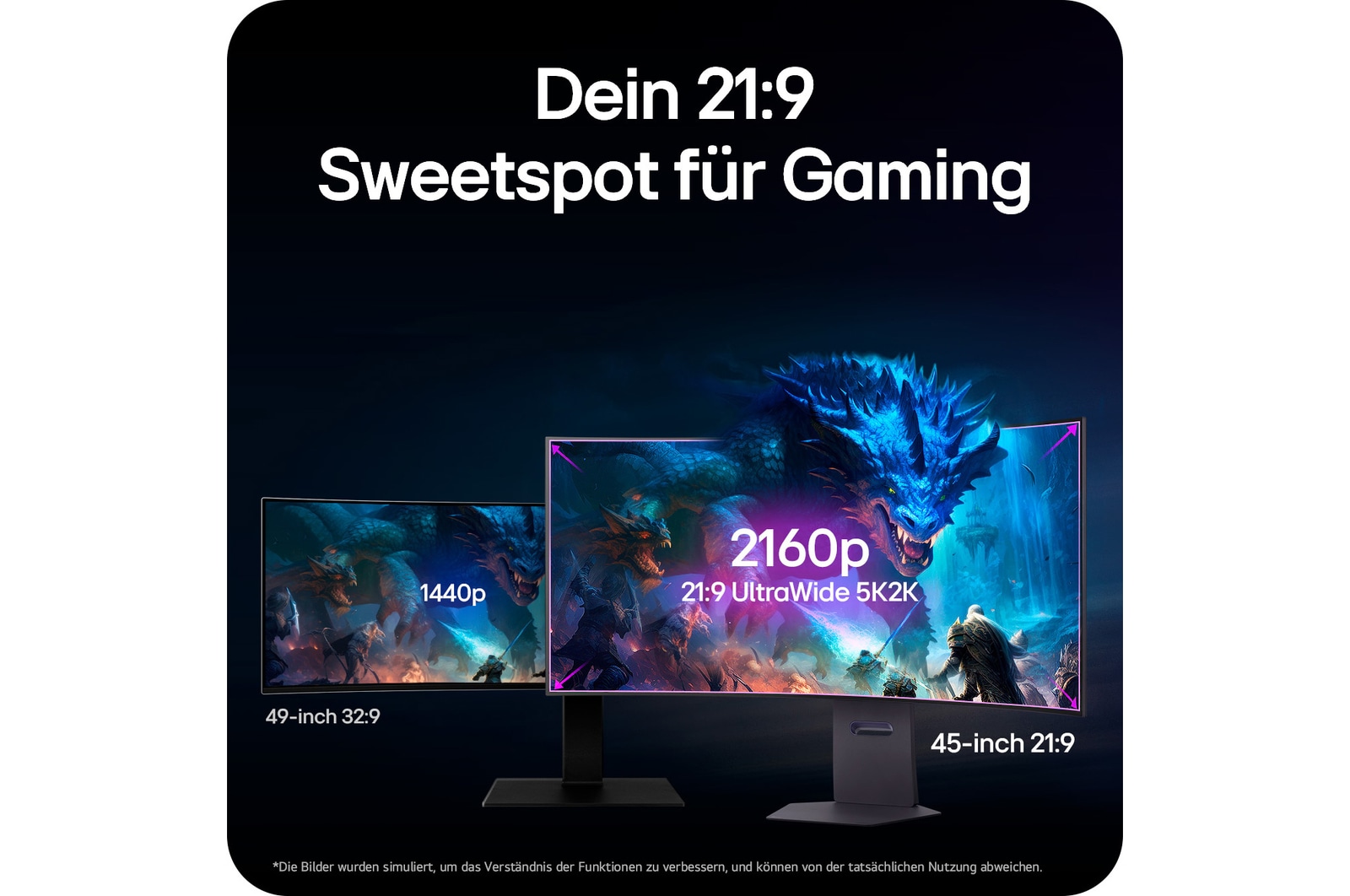 Breiter 21:9 UltraWide QHD Bildschirm für ein erweitertes Sichtfeld und optimierte Gaming-Performance.