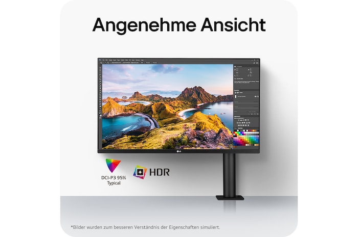 LG UltraFine 32-Zoll 4K Monitor mit lebendigen Farben und HDR-Klarheit dank 95 % DCI-P3 für präzise visuelle Darstellung.