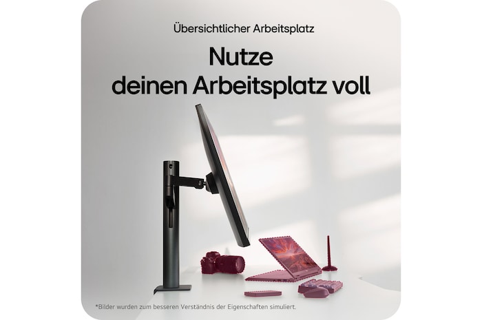 Optimiere deine Schreibtischnutzung mit dem LG UltraFine 32-Zoll 4K Monitor und schaffe einen aufgeräumten Arbeitsplatz für Produktivität.