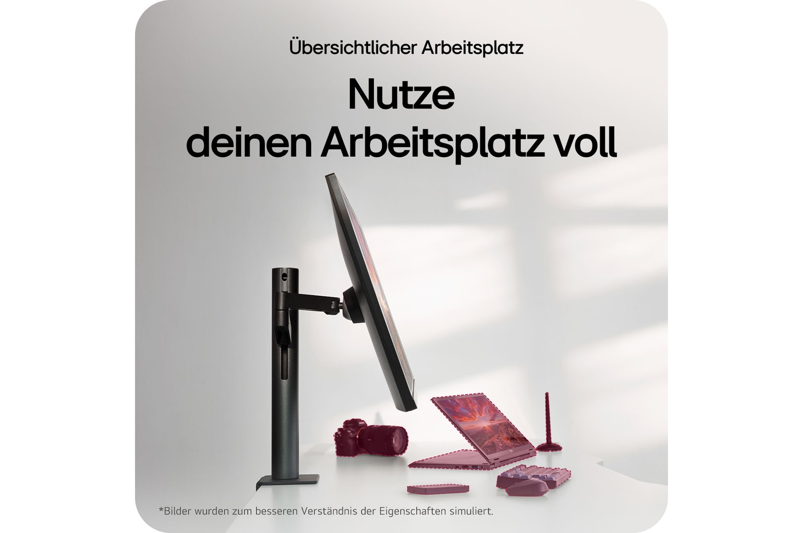 Optimiere deine Schreibtischnutzung mit dem LG UltraFine 32-Zoll 4K Monitor und schaffe einen aufgeräumten Arbeitsplatz für Produktivität.