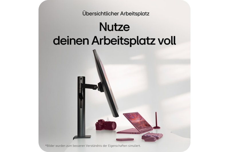 Optimiere deine Schreibtischnutzung mit dem LG UltraFine 32-Zoll 4K Monitor und schaffe einen aufgeräumten Arbeitsplatz für Produktivität.