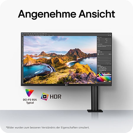 LG UltraFine 32-Zoll 4K Monitor mit lebendigen Farben und HDR-Klarheit dank 95 % DCI-P3 für präzise visuelle Darstellung.