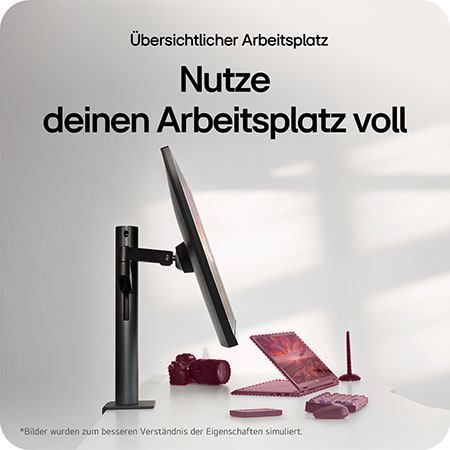 Optimiere deine Schreibtischnutzung mit dem LG UltraFine 32-Zoll 4K Monitor und schaffe einen aufgeräumten Arbeitsplatz für Produktivität.