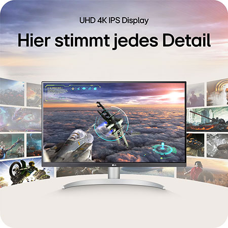 Das UHD 4K IPS Display des LG UltraFine 27-Zoll Monitors liefert gestochen scharfe Details und konsistente Farbgenauigkeit für kreative und professionelle Nutzung.